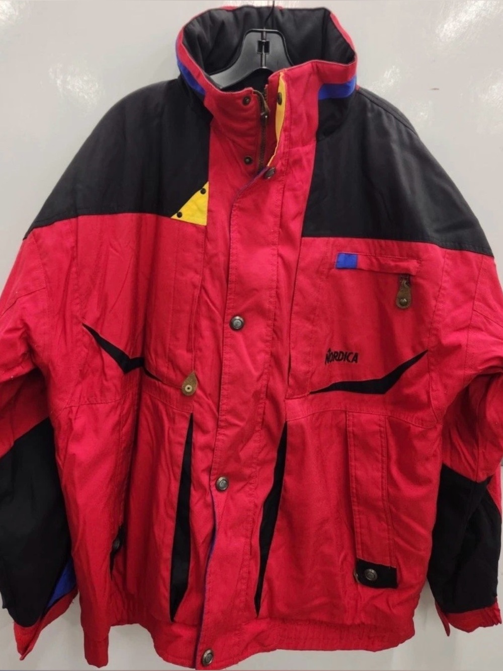 Vintage 90s Nordica Classics Ski Jacket Size XL Red Black Yellow Blue